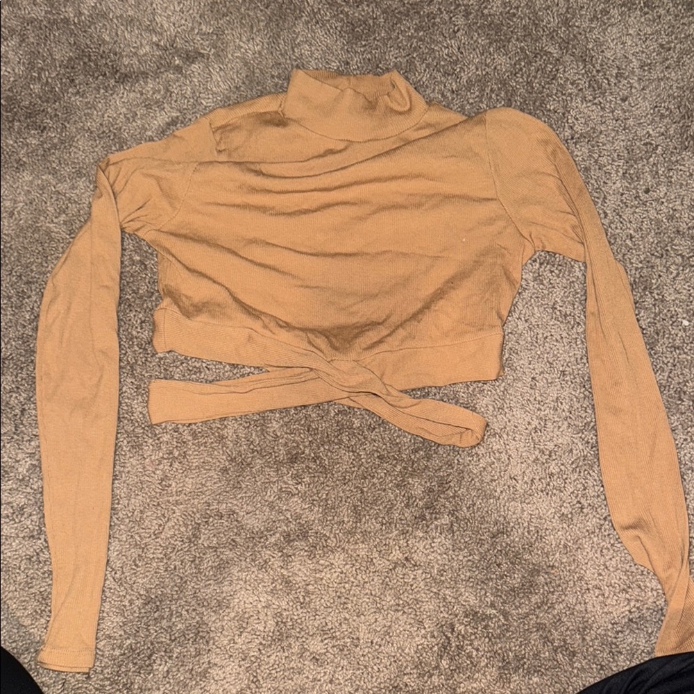 Ambiance Tan Long Sleeve Wrap Bodysuit